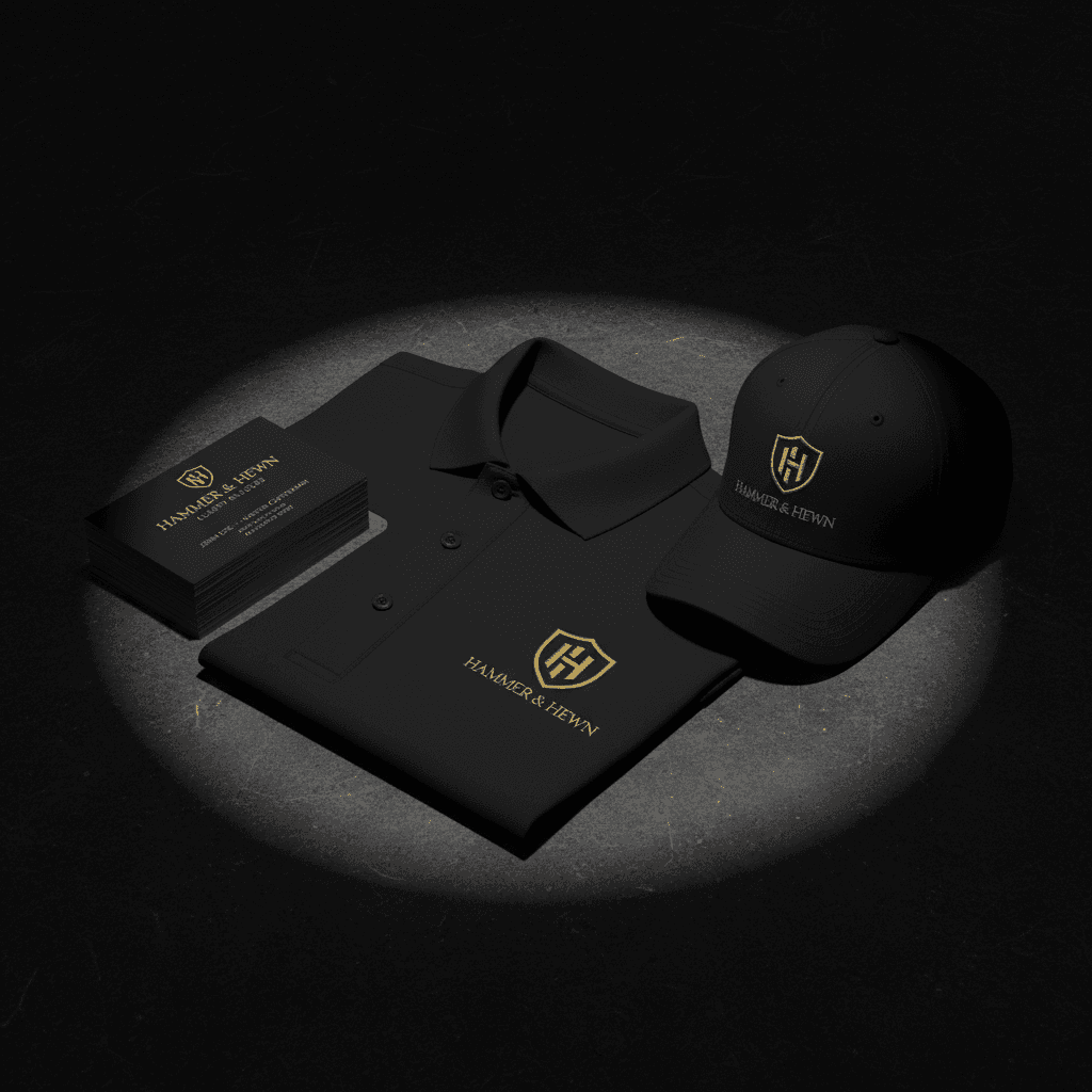 Branded contractor polo shirt, hat, and business cards