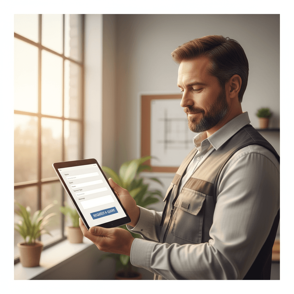 Contractor viewing job request contact form on tablet